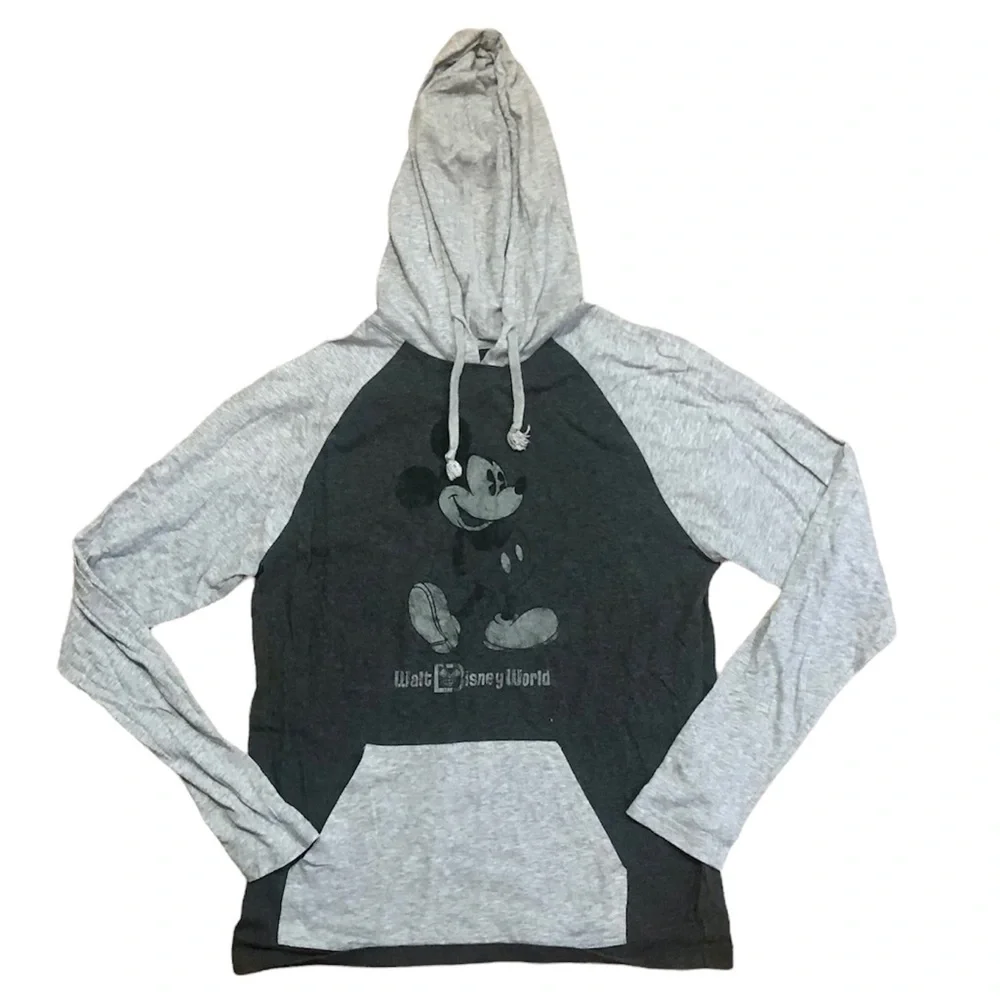 Disney Mickey Mouse grayscale long sleeve hooded baseball t-shirt, medium - Picture 5 of 5